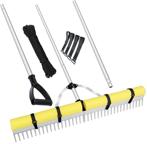 Râteau pour Bassin - Râteau de Plage pour Sable - Outil Flottant de Désherbage avec Manche Long pour Jardins Plages Terrains de Baseball