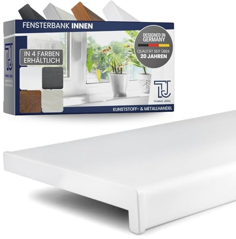 TJ Fensterbank Innen I 20 x 70 cm I Weiß I hochwertige PVC Fensterbank mit Seitenabschluss I Fensterbrett kratzfest & feuchtigkeitsundurchlässig I pflegeleichter & langlebiger Fenstersims für Innen