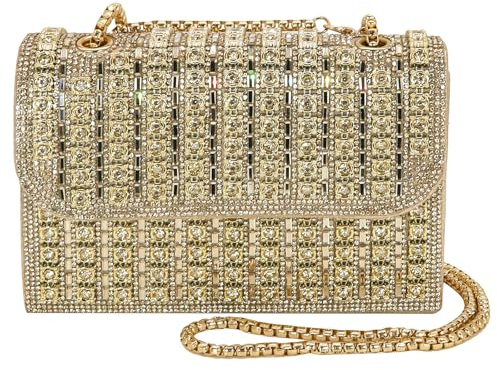 Bcautay Gold Rhinestone Golden Damen-Clutch-Geldbörse mit Strasssteinen, Silber Abendtasche für Damen für Cocktail, Abschlussball, Hochzeit, Party