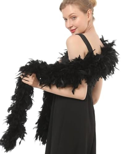 IPNSDON 1 boa di piume nere, 60 g, 2 m, piume di tacchino per feste, Natale, matrimoni, costumi, concerti, animali domestici e decorazioni interne (nero)
