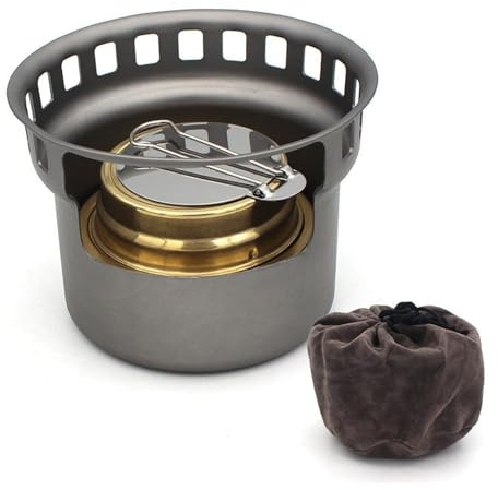 Réchaud à alcool en titane, brûleur à esprit, poêle bois d'extérieur avec supports, Camping multi-carburants, sac dos ultraléger (four uniquement)