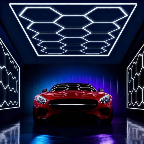 Jatwefiv Hexagon LED Beleuchtung 14-teilig, 720W 86400lm 6500K Garagen & Werkstatt Beleuchtung | 50.000h Lebensdauer, Einfache Installation mit Rahmen, IP54 Schutz,Y