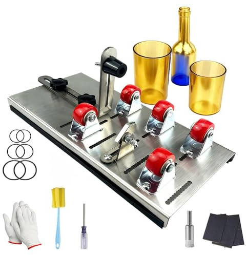 Glass Bottle Cutter Kit for Making Candle Holders - DIY Tool to Cut Round, Square Wine, Beer, Liquor & Whiskey Bottles, Includes Safety Gloves & Accessories