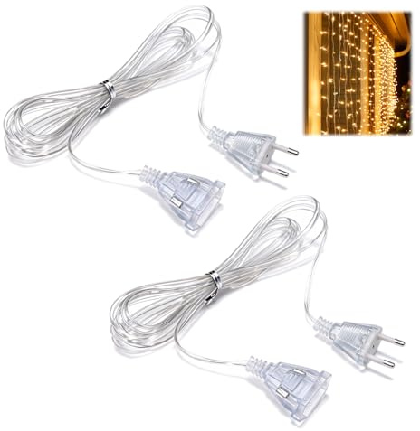 2 Stück 5 Meter Transparenten Verlängerungskabeln 220V, Dünne Kabel für LED-Beleuchtung, Außenbeleuchtung, Europäischer Stecker, Flaches Stromkabel, Hohe Flexibilität und Sicherheit