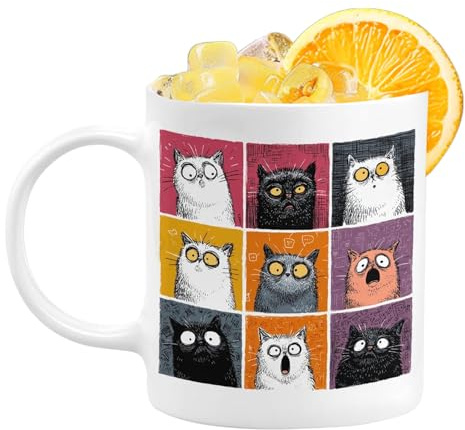 Tazzas Gatto Divertente | Tazzas Da Caffè Gatto Pazzo Da 350 Ml | Tazze Antiscivolo Con Manico a Forma Di Gattos | Tazze in Ceramica a Forma Di Animale | per Acqua, Succo, Latte, Amici Bambini, Donne