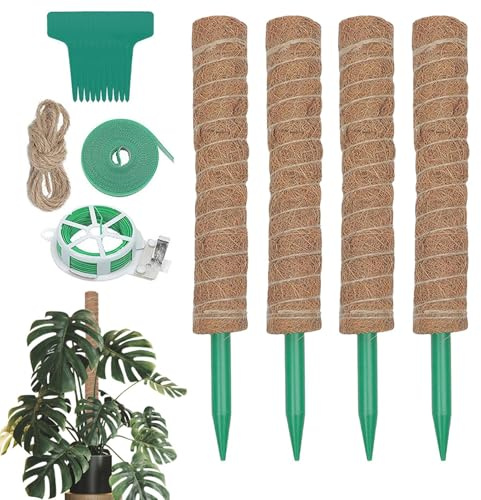 di muschio per piante da interno, 4 pezzi, 40,6 cm, pieghevole, riutilizzabile, in fibra di cocco, supporto per piante Monstera, per Pothos Philodendron Adansonii Ivy Vines Home Office