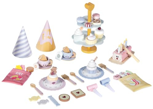 Wooden Tea Set for Toddlers，Afternoon Tea Party Set with Wooden Play Food Cupcake Stand Kitchen Accessories Role Play Toys Educational Toys Montessori Birthday Gifts for 3+ Years Old Girls Kids