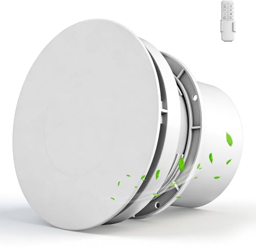 Dibaful Ventilatore da bagno, 100 mm, 150 mm, 3 marce, regolabile, 50, 80, 110 m³/h, forte ventilazione con telecomando, timing, ventilatore da parete, per cucina, WC, garage, bagno
