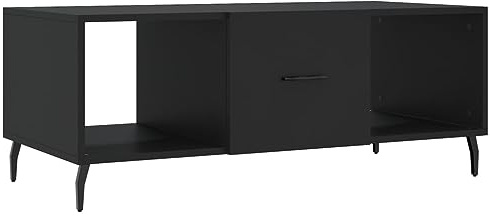 Mhdvray Mesa de centro negra 102 x 50 x 40 cm, moderna mesa de salón de madera con espacio de almacenamiento, mesa auxiliar con 3 compartimentos y patas de hierro, elegante mesa de sofá para el salón