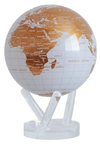 Globe MOVA – Blanc et Or 11,5 cm | Globe Rotatif avec Lumière pour Bureau | Décoration Moderne Élégante | Sans Piles ni Câbles