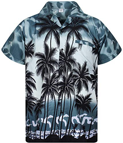 V.H.O. Funky Chemise-Hawaienne, Manche-Courte, Beach, Gris, 6XL
