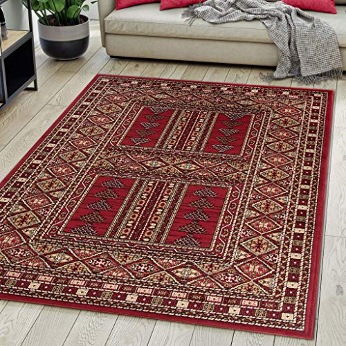 Carpeto Tappeto Corridoio 140x200cm Rosso Classico Tradizionale Morbido | Tappeto per Ingresso Cucina Ufficio Soggiorno Camera da Letto Facile da Pulire Resistente Ai Detergenti Pelo Corto Sintetico