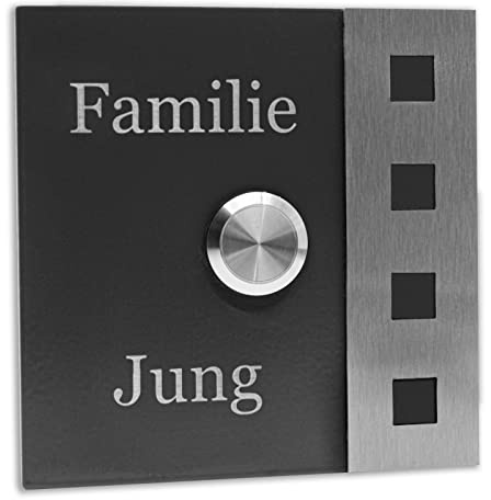 Jung Edelstahl Design Türklingel Chicago Klingelschild 10x10 cm mit Gravur Klingeltaster ohne LED