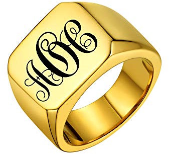 PROSTEEL Herren Siegelring Größe 59 18k vergoldet hochglanzpoliert Band Ring Initialen Monogramm personalisiert Verlobungsring Partnerringe für Männer für Weihnachten