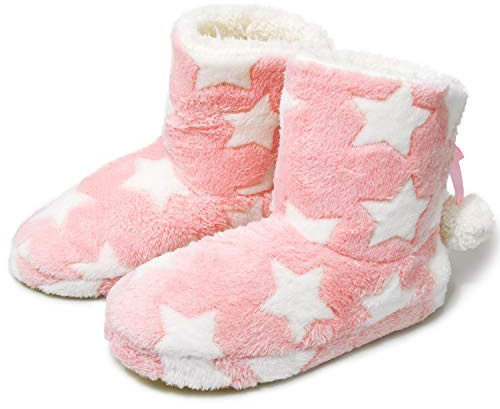 AONEGOLD Hausschuhe Damen Winter Warm Plüsch Hausstiefel Weich flauschig Hüttenschuhe Indoor rutschfest Pantoffeln(Rosa,Größe 40-41)