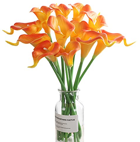huaao 12pcs Lirios de Cala Flores Artificiales en Latex, Flores Falsos Realista Decoración Aniversario, Matrimonio, Boda, Hogar, Fiesta, Oficina, Arreglos Florales, Bouquets Flor Nupcial, Naranja