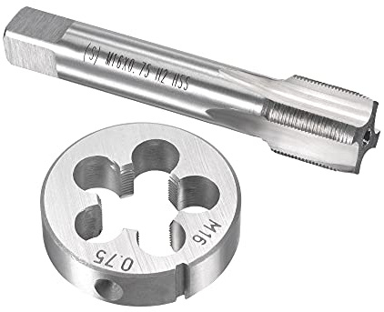 uxcell M16 x 0,75 mm metrisches Gewindebohrer- und Schneideisen-Set, Maschinengewinde-Gewindebohrer mit runder Gewindeschneide, Gewindebohrer- und Schneideisen-Set für die Reparatur von Muttern,