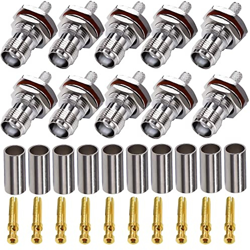 TUOLNK TNC Female Waterproof Connector TNC Female Plug Crimp Connector 10 pcs for RG58 RG142 Coaxial Cable TNC Type Solder Connector