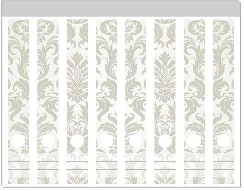 Wallario Ordnerrücken Sticker Königliche Schnörkelei in weiß und beige - Größe 8 Stück, Rückenschilder für 8 schmale Ordner, Klebeetiketten