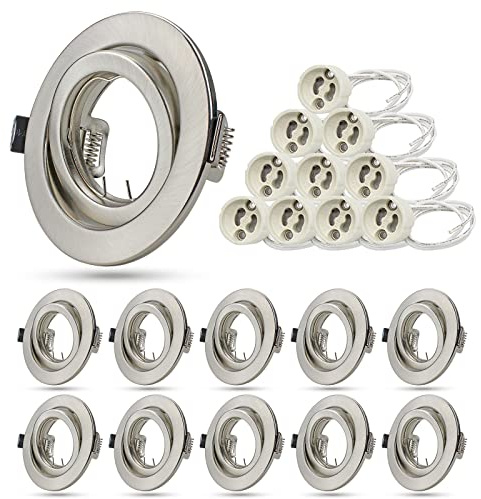 Unikcst 10er LED Einbaustrahler GU10 Set Einbaurahmen | Rund Edelstahl Rahmen, 76-90mm, Einbauleuchten Schwenkbar 30°, Durchmesser 98mm, inkl.GU10 Fassung