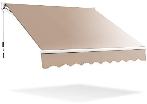 GOPLUS Armmarkis för solskydd och regnskydd, balkongmarkis med handvev, terrassmarkis av aluminium, infällbar solmarkis, för balkonger, butiker (295 x 250 cm, beige), 295x250 cm