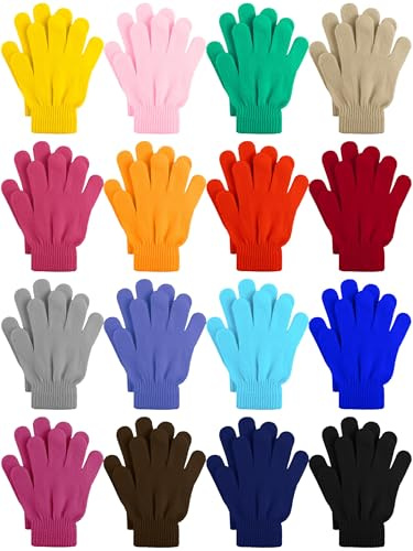 Cooraby 16 Pairs Winter Kids Gloves Warm Toddler Glove for Boys Girls Royalblue,Red,Hot Pink, Lake Blue,Mixed Colors,6-11 Years