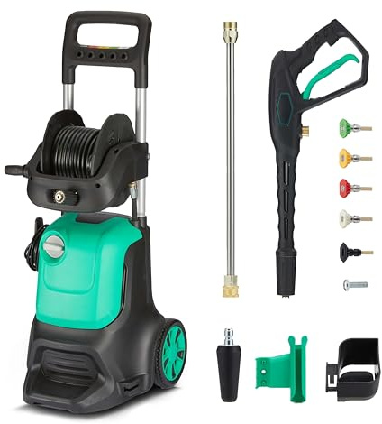 Amazon Basics Hochdruckreiniger mit Kabel, 2200 W, max. 145 bar, max Durchflussmenge: 500 l/h, grün