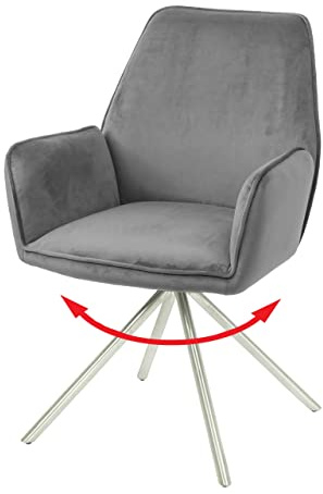 Mendler Esszimmerstuhl HWC-G67 Samt MVG - dunkelgrau, Edelstahl | Küchenstuhl, Stuhl, mit Armlehne, drehbar Auto-Position