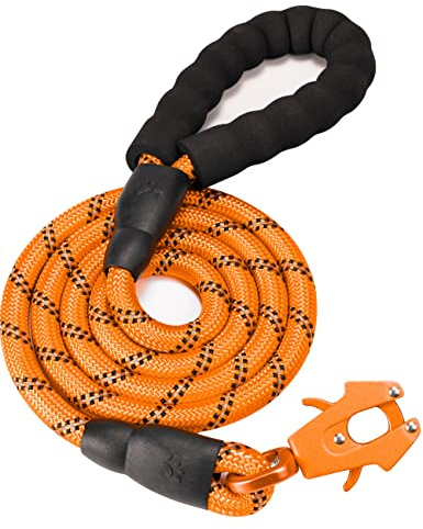 GEIT 2/4/5/6FT Dog Leash, Heavy Duty Rope Leashes, Reflective Nylon Pet Lead with Aluminum Quick Release/Locking Tactical Frog Clip for Small Medium and Large Dogs, Orange, 1/2 inch | 2/4/5/6FT Rope Leashes,Reflective Nylon Pet Lead,Aluminum Quick Release/Locking Tactical Frog Clip,Comfortable Padded Handle