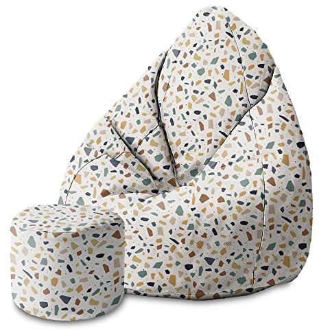 DreamRoots Sitzsack Kinder 70x70x105, Vintage Terrazzo | Bean Bag mit Lehne, Hocker & Bezug, 80x80x120 & 70x70x105 cm, Sitzkissen Boden, Bubibag, dunkle Blumen-Designs