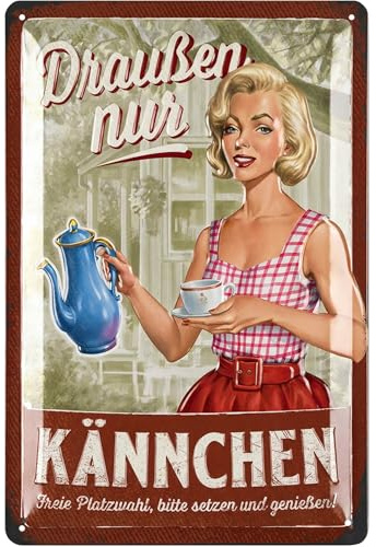 LANOLU Retro Blechschild Draußen Nur Kännchen - Kaffee Geschenk Und Bilder Für Die Küche, Vintage Deko Metallschild, Geschenkideen, 20x30cm