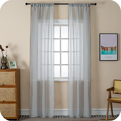 GIRASOLE HOME® Coppia Tende Filtranti Fantasia a Righe Verticali Tenda per Porta Finestra ed Interni 2 Pannelli con Tasca e Passanti Nascosti (Grigio, 70x235cm)