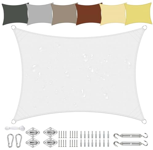 Sichtschutz Sonnensegel Wasserdicht Rechteckig Vielen Größen und Farben aus PES-Polyester 95% UV-Schutz, Witterungsbeständig Reißfest mit Befestigungsset für Terrasse Garten Balkon-1x2m, Weiß