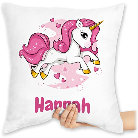 Kissen 40x40 Zierkissen - Einhorn Name I Unicorn I Einhörner - 40 x 40 cm - Weiß - einhornkissen Unicorns Pillow Einhorn-Kissen einhörnern sitzkissen kuschelkissen personalisierter Cushion