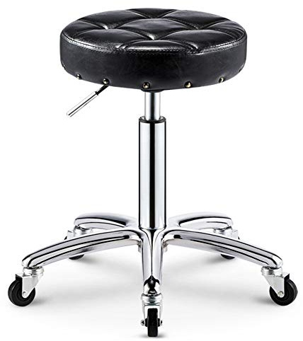 Bar Stool Faux Leather Adjustable Height Swivel Stool Large Base Extremely Comfy 5 Colors (Color : Blue) (Black)