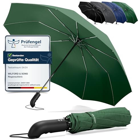 Paraply fickparaply stormsäkert + automatiskt & paraplyväska, svart | män kvinnor reseparaply – kompakt stabil, teflon vind- och regn – tät | fickparaply golfparaply paraply, Grön, extra breit,