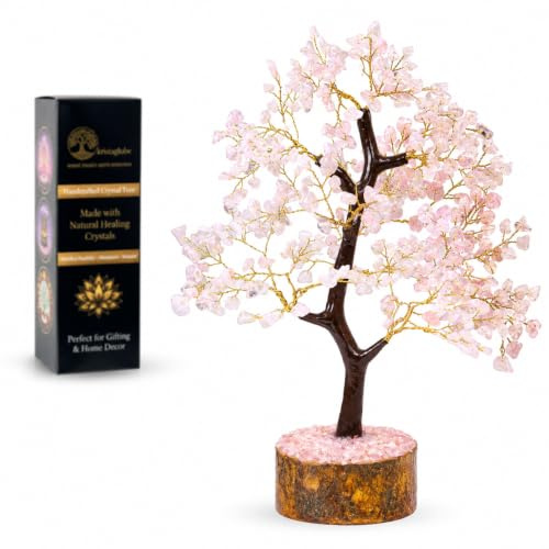 Rose Quartz Crystal Tree of Life, Love Healing Reiki Feng Shui Decor, Romantic Valentine Gift for Couples Women Mum, Healing Crystal Bonsai for Positive Energy Home Decoration, Presents Gift Love