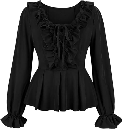 Dam Renässans Toppar Medeltida Långärmad Off axeln Pirate Shirt Gotisk bonde blus Smocked