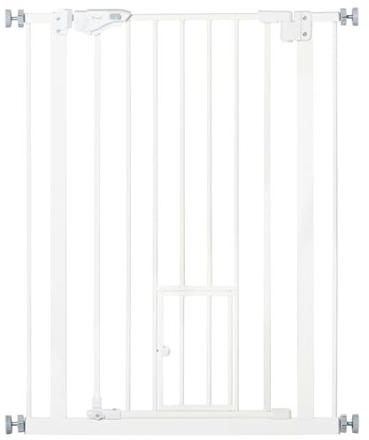 PawHut Hunde Türschutzgitter, Treppenschutzgitter, 74-80 cm Hunde Türgitter, Treppenschutz, Schutzgitter, Schließautomatik, Stahl, Weiß