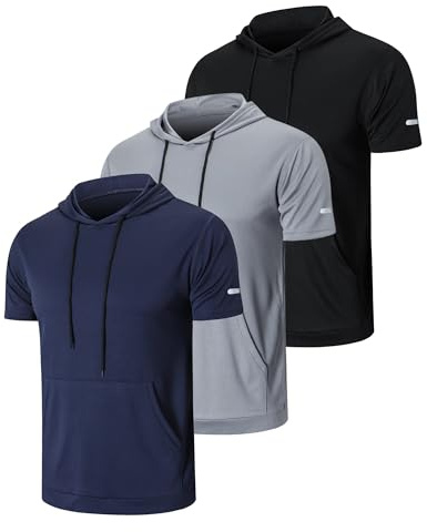 HUAKANG 3-pack sport t-shirts herr funktionell skjorta sportskjorta snabbtorkande andningsaktiv sportskjorta män löpartröja kortärmad träningströja män, Svart grå, marinblå, XL