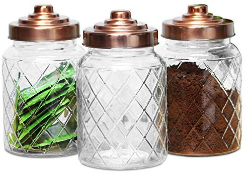 UNIQUE HOME LIVING Set of 3 1 Litre Glass Storage Jar Canister
