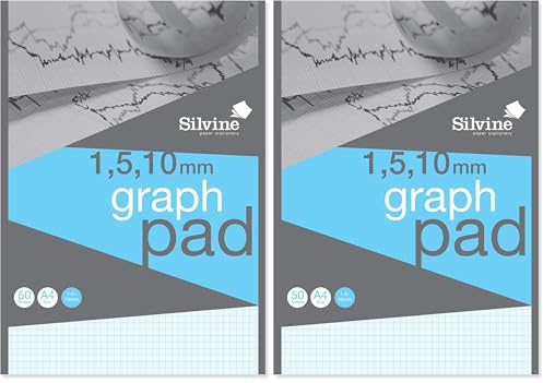 Silvine A4 Professional Graph Pad. 50 Sheets of Quality 90gsm Paper,White (Pack of 2)