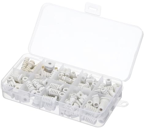 sourcing map 139pcs Strain Relief Cord Connector Assortment Cable Bushing Boot Sleeve for Electric Cable Cord Insulation Protection, White