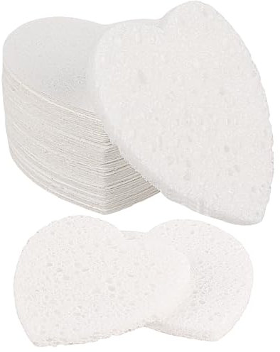 DIVINA VITAE 60 Pieces White Heart Face Sponges for Cleansing And Exfoliating Compressed Facial Estheticians Natural Reusable Sponge Daily Deep Makeup Removal