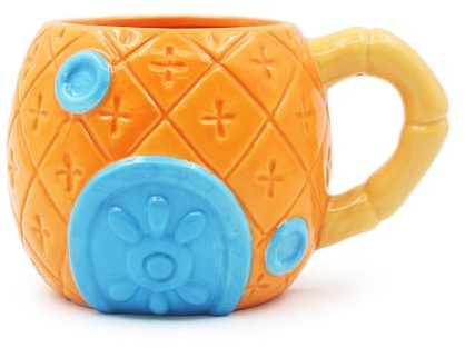 Bocguy Taza de Bob Esponja, Taza de Agua de Casa de Piña de Dibujos Animados, Linda mug de Porcelana Hecha a Mano de Café Té Leche cup de Cerámica Oficina Regalo para Navidad Cumpleaños
