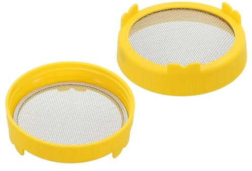 PATIKIL Sprouting Lids, 2 Pcs 86mm Plastic Strainer Lids with Stainless Steel Screen for Wide Mouth Canning Jars, Yellow