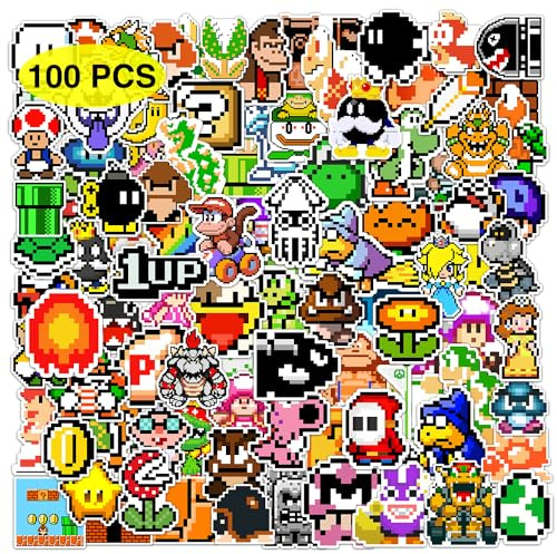 GTOTd Pixel Cartoon Stickers (100Pcs) | Vinyl Waterproof Cute Aesthetic Stickers for Teens DIY Decal Party Supplies for Water Bottle Luggage Guitar Skateboard