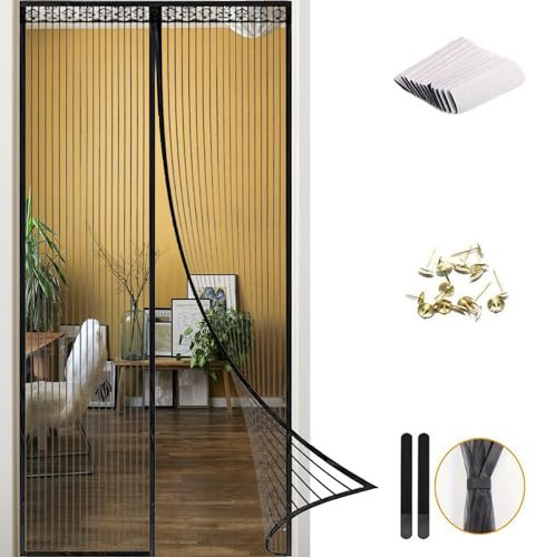 May Huang May Huang Fliegengitter Tür, Magnet Fliegengitter Balkontür, Insektenschutz Balkon Tür, Magnetvorhang Ist Ideal für die Balkontür, Kellertür Und Terrassentür, Wohnzimmer Schiebetür (90*210)