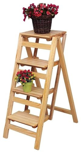 Generico Poggiapiedi, Supporti per Fiori Pieghevoli 4 gradini, Scaffale per Interni, Scala in Legno, Soffitta, Cucina, Ufficio, Scala, Sedia da Ufficio