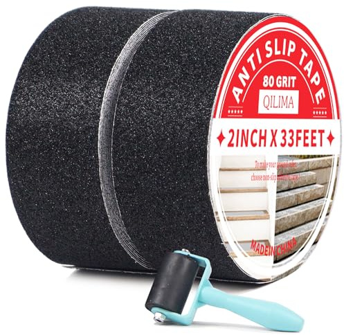 QILIMA Nastro antiscivolo per scale, antiscivolo per scale, per skateboard, per esterni, nastro adesivo per gradini, impermeabile, nero, 5,1 x 9,5 m, confezione da 2